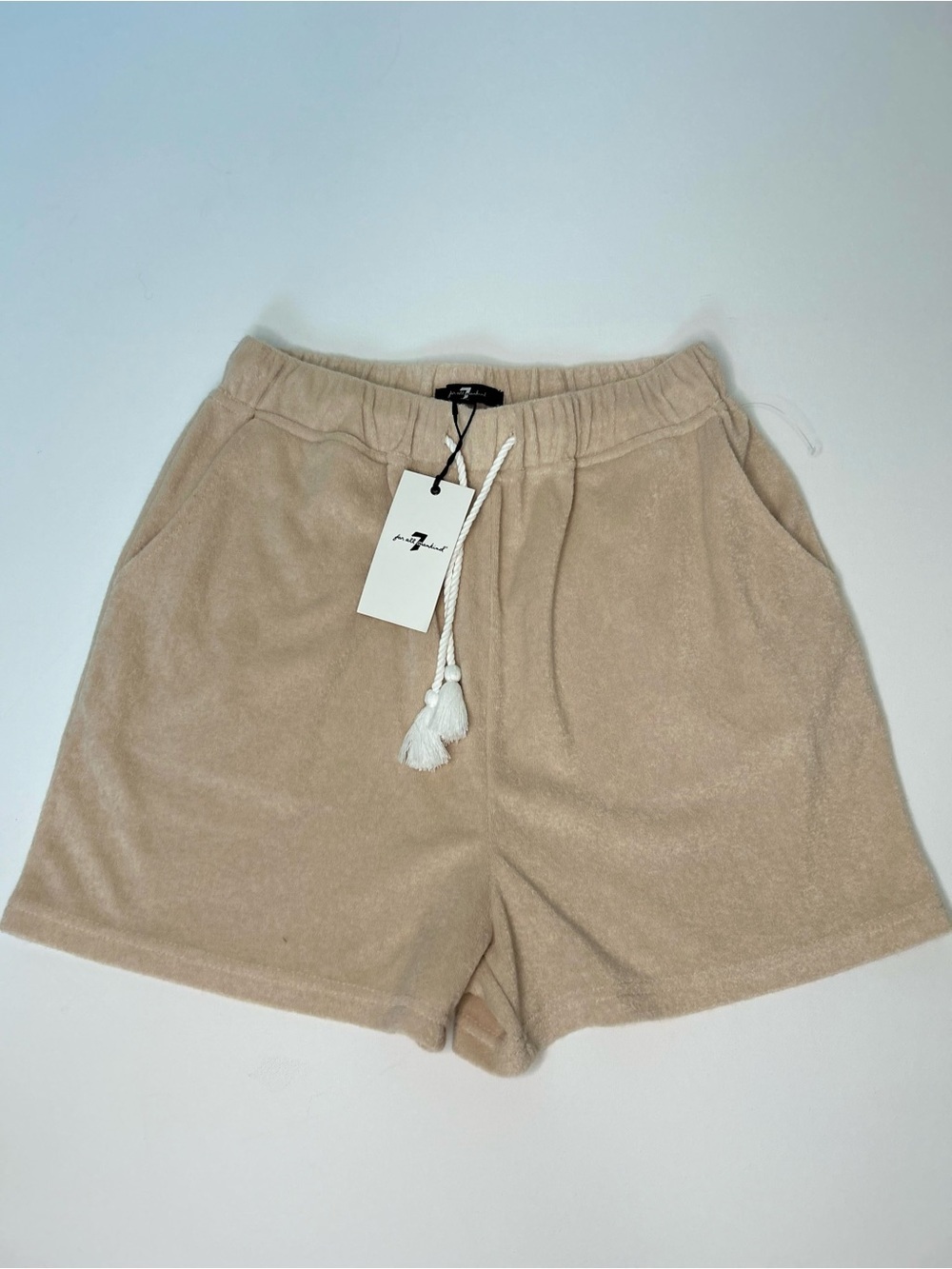 7 For All Mankind Beige French Terry Lounge Shorts with Tassels New with tags